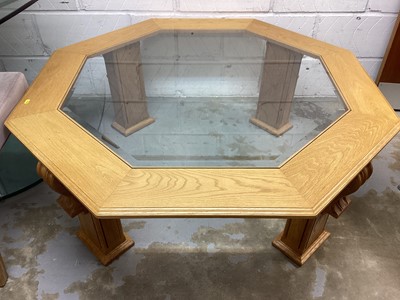 Lot 1305 - Good quality light oak octagonal coffee table with bevelled glass top