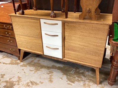 Lot 1270 - Mid Century sideboard, the three central white drawers flanked by two cupboards