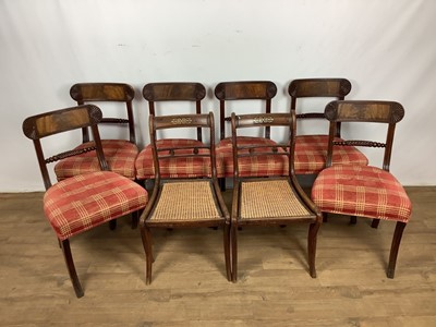 Lot 1586 - Set of six Regency mahogany dining chairs with rope twist bar backs