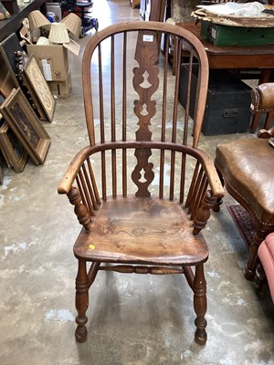 Lot 1327 - 19th Century Windsor chair standing on turned legs together with antique wheelback armchair