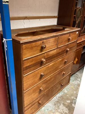 Lot 1289 - Large pitch pine Victorian chest, together with three drawer pine chest painted grey