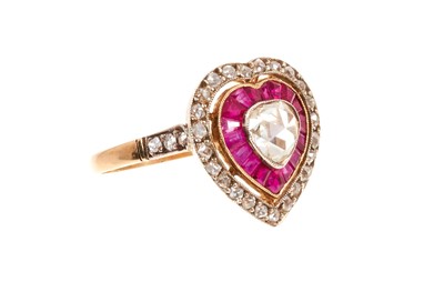 Lot 759 - Edwardian-style diamond and ruby heart shape cluster ring