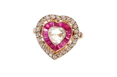Lot 759 - Edwardian-style diamond and ruby heart shape cluster ring