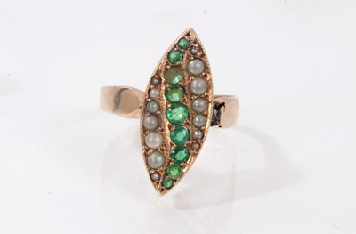 Lot 832 - Late Victorian emerald and seed pearl marquise shape ring