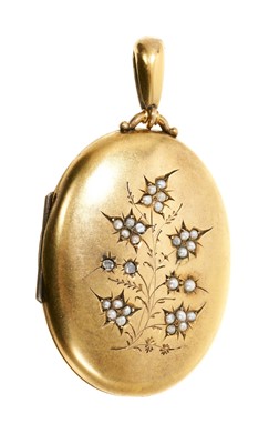 Lot 784 - Victorian yellow metal locket with diamonds and seed pearls