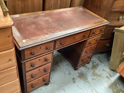 Lot 1224 - Victorian mahogany twin pedestal desk with seven drawers and turned handles, 110cm wide, 52cm deep, 66cm high