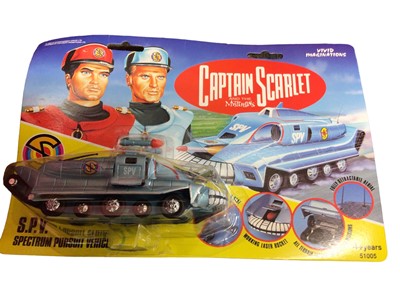 Lot 368 - Waddington's Captain Scarlet Board Game The Fight with the Mystrons, boxed & Vivid Imaginations S.P.V. Spectrum Pursuit Vehicle on card backing (2)