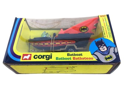 Lot 370 - Corgi Batman Vehicles including Batmobile No.267, Batcopter No.925, Batboat No.107 & Penguinmobile No.259, all boxed (4)