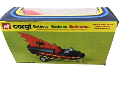 Lot 370 - Corgi Batman Vehicles including Batmobile No.267, Batcopter No.925, Batboat No.107 & Penguinmobile No.259, all boxed (4)