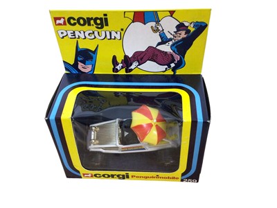 Lot 370 - Corgi Batman Vehicles including Batmobile No.267, Batcopter No.925, Batboat No.107 & Penguinmobile No.259, all boxed (4)