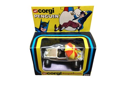 Lot 370 - Corgi Batman Vehicles including Batmobile No.267, Batcopter No.925, Batboat No.107 & Penguinmobile No.259, all boxed (4)