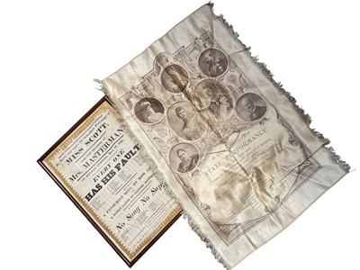 Lot 244 - 19th century silk printed theatre bill, together with a similar silk scarf