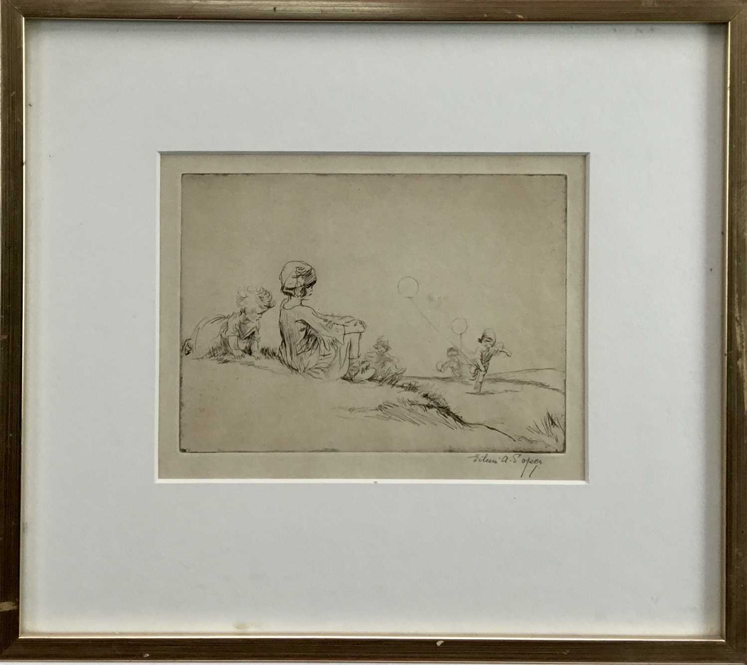 Lot 238 - Eileen Alice Soper (1905-1990) signed etching - children with balloons, 15cm x 19cm, in glazed frame