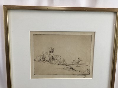 Lot 238 - Eileen Alice Soper (1905-1990) signed etching - children with balloons, 15cm x 19cm, in glazed frame