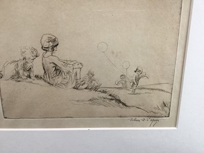 Lot 238 - Eileen Alice Soper (1905-1990) signed etching - children with balloons, 15cm x 19cm, in glazed frame