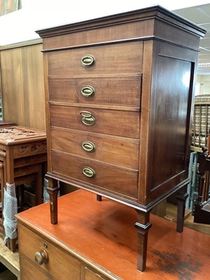 Lot 1234 - Edwardian inlaid mahogany music cabinet with five slides on square taper legs, 53cm wide, 38cm deep, 81cm high