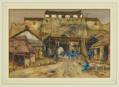 Lot 1081 - China interest: Montague Smyth 1863-1965 'A Typical Village' original watercolour used in Sidelights on Chinese Life by Rev. J Macgowan published 1907