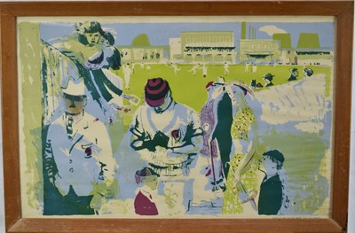 Lot 1430 - *Edwin la Dell (1814-1970) 'M.C.C. at Lords' school prints lithograph, 48cm x 75cm, in glazed frame