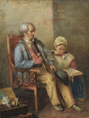 Lot 1493 - Thomas Faed (1826-1900) watercolour - Grandfather & Child in an interior, signed, verso signed also, 44cm x 34cm, in glazed gilt frame