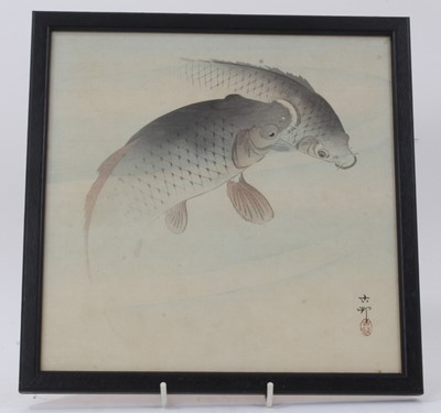 Lot 12 - Ohara Koson (1877-1945) woodblock print - two carp