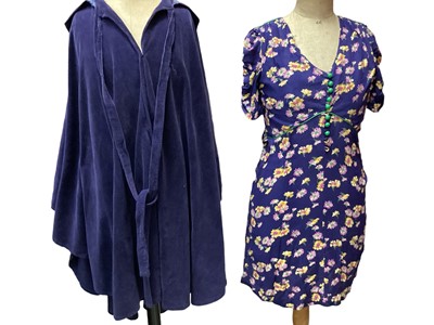 Lot 2059 - Small selection of vintage clothing including Laura Ashley Made in Wales purple corduroy circular sleeved cape, DollyRockers black lace mini dress