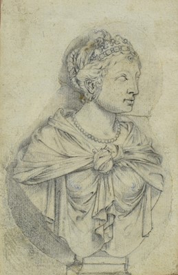 Lot 1082 - Attributed to Pieter Van Lint (1609-1690) pencil drawing - Female Bust, 14.5cm x 9.5cm