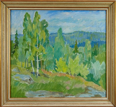 Lot 1371 - *Birgitta Liljebladh (1924-2014) oil on canvas - Summer Landscape, signed and dated '51, 60cm x 65.5cm, framed