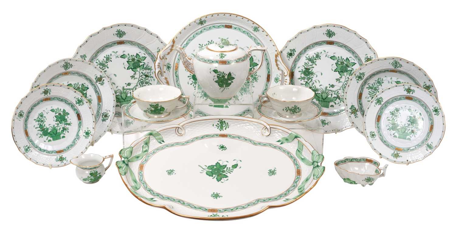 Lot 349 - Herend green Chinese bouquet two-person setting