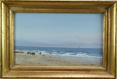 Lot 1359 - *Edward Dawson (1941-1999) oil on board - 'Ponies on the Seashore'