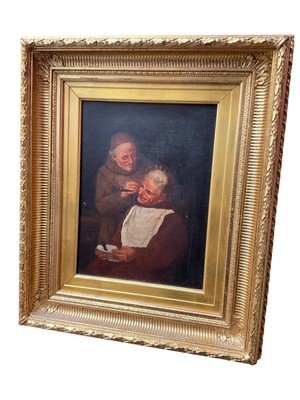 Lot 307 - Italian school, 19th century, The Barber, 29 x 20cm, gilt frame