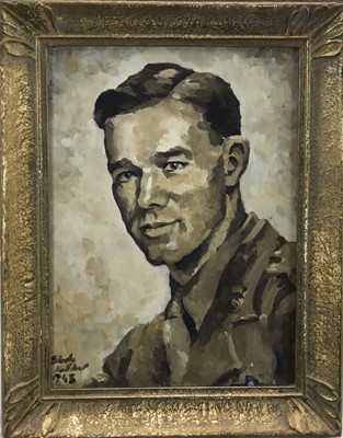 Lot 178 - S. Kelliher - 1940s oil on board in gilt frame - portrait of Peter Wells, Royal Artillery, killed in action in North Africa.