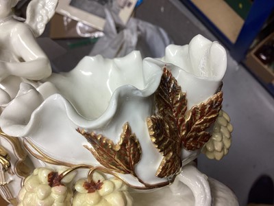 Lot 104 - Two similar late 19th century Moore Bros. porcelain sweetmeat baskets decorated with cherubs and gilt ornament, Greek Key pattern to footrims, stamped and impressed marks, 16.5cm high