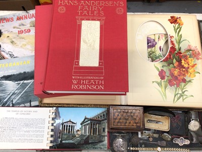 Lot 409 - Victorian empty photo album, Folio Society Hans Andersen's Fairy Tales, vintage wristwatch, Victorian silver brooch and other sundry items