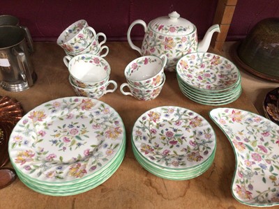 Lot 731 - Group of Minton Haddon Hall tea wares, including a teapot, seven cups, six saucers, five tea plates, six side plates and a crescent dish