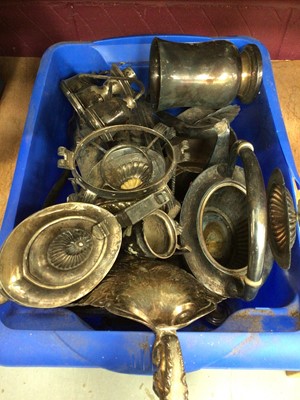 Lot 734 - Three boxes of silver plate and some silver, including flatware and tea wares, and a vintage electronic calculator