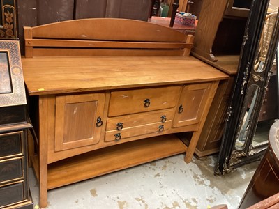 Lot 1246 - Hardwood sideboard with raised ledge back, two central drawers below flanked by cupboards, 138cm wide, 46cm deep, 112cm high