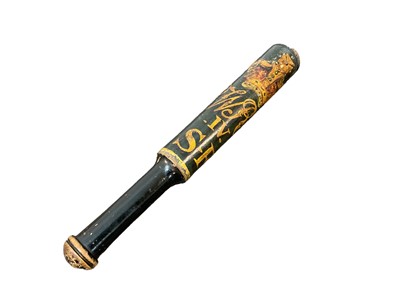 Lot 722 - William IV painted wood truncheon, marked 'L.P 1835 S.F', 30cm in length.