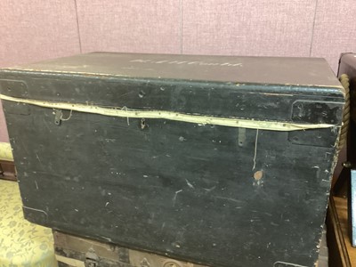 Lot 1313 - Black painted trunk with rope swing handles