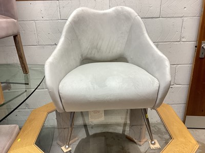 Lot 1304 - Light grey suede studded bucket chair on metal legs