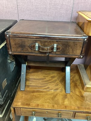 Lot 1311 - Contemporary leather effect side table in the form of a luggage stand with single draw