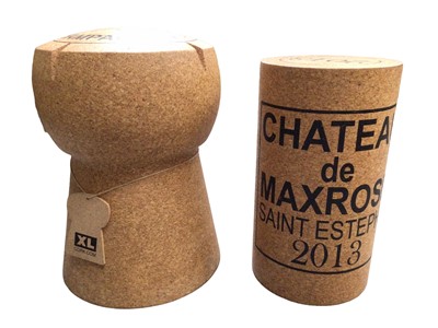 Lot 425 - Two novelty stools in the form of a champagne cork, 49cm high and a wine cork 43.5cm high