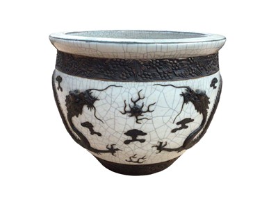 Lot 743 - Chinese crackle glazed jardinière, decorated with dragons chasing a flaming pearl, 38cm diameter