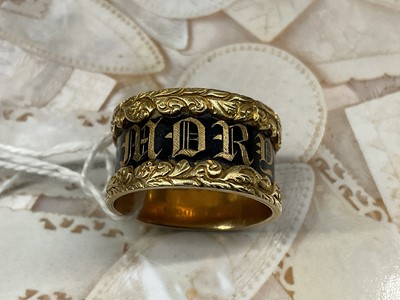 Lot 769 - George IV 18ct gold and black enamel mourning ring, 'Matilda Nottidge, ob.25 Feb 1825 at 26', London hallmarks 1824.