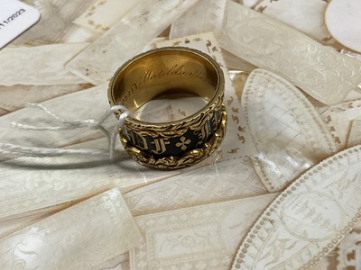 Lot 769 - George IV 18ct gold and black enamel mourning ring, 'Matilda Nottidge, ob.25 Feb 1825 at 26', London hallmarks 1824.