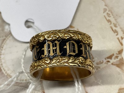 Lot 769 - George IV 18ct gold and black enamel mourning ring, 'Matilda Nottidge, ob.25 Feb 1825 at 26', London hallmarks 1824.