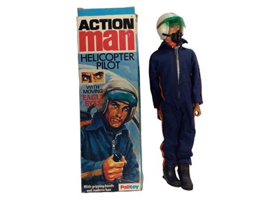 Lot 1 - Palitoy Action Man Helicopter Pilot (1975-1983) with flock hair & eagle eyes, box fairly worn (1)