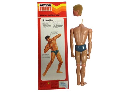 Lot 8 - Palitoy Miro-Meccano Action Man Special Operations (No Outfit) with eagle eyes (detached head) grey trunk body & plastic ID tag, leaflet & lucky draw entry form, boxed No.934800 (1)