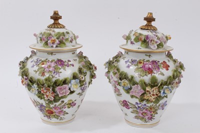 Lot 285 - Pair Dresden vases and covers