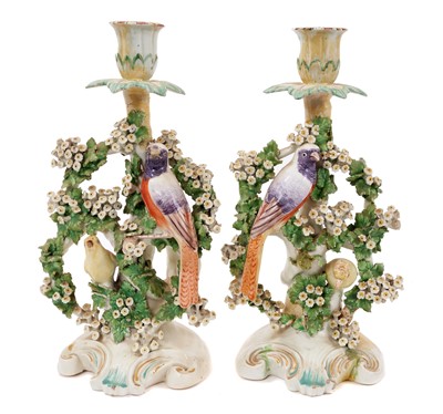 Lot 284 - Pair Derby bird candlesticks