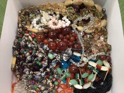 Lot 1058 - Group of vintage bead necklaces, two cameo brooches, various earrings and other jewellery